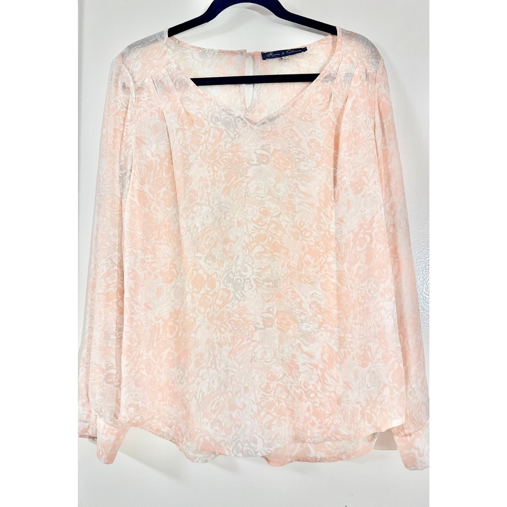 Sheer Floral Blouse S M Long Sleeve Pink White Rose & Olive Coquette Romantic